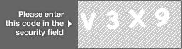 captcha code for visual authentication  letter V number 3 letter X number 9